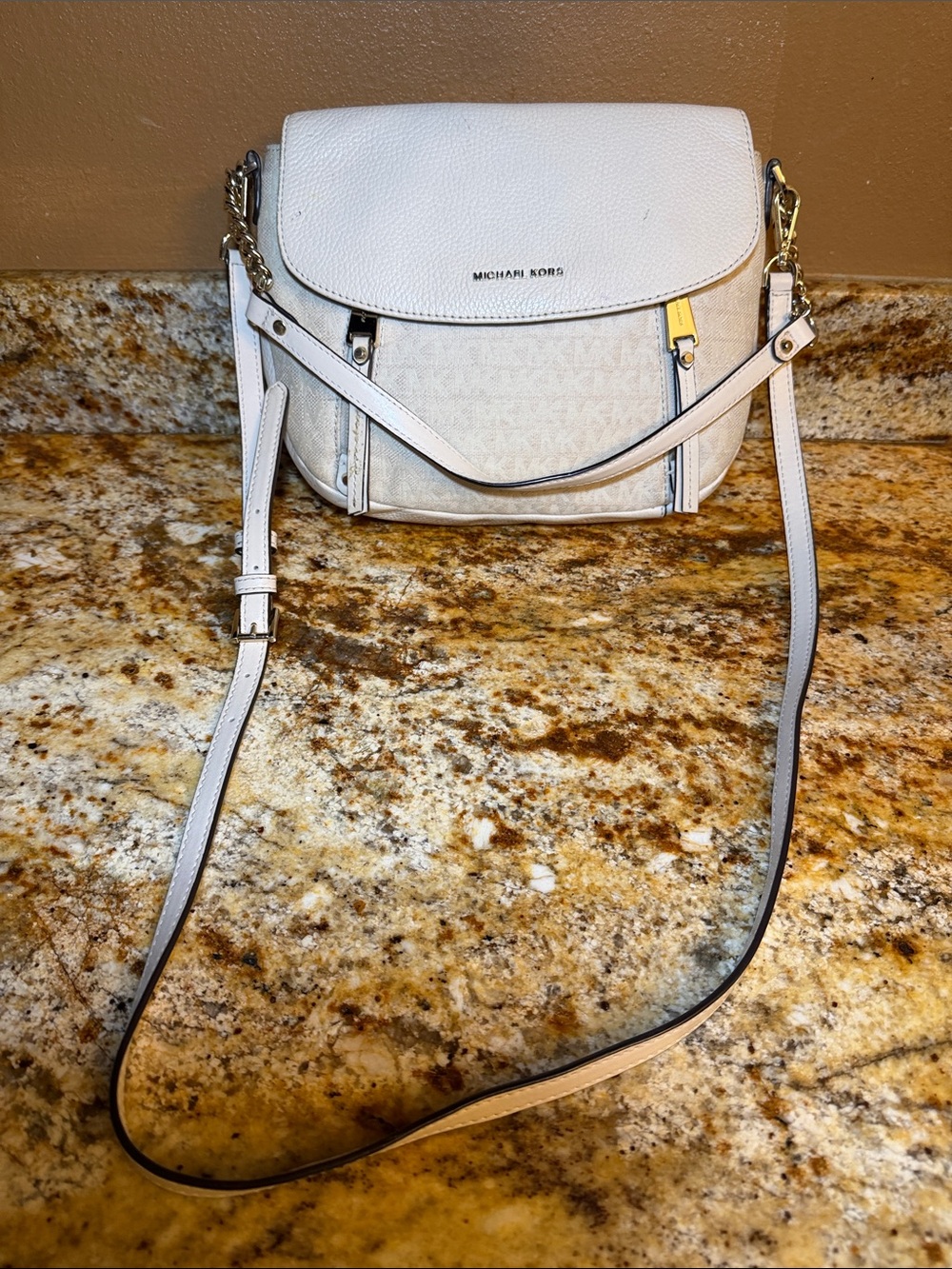 Michael Kors Cream Crossbody Saddle Bag with Gold Hardware